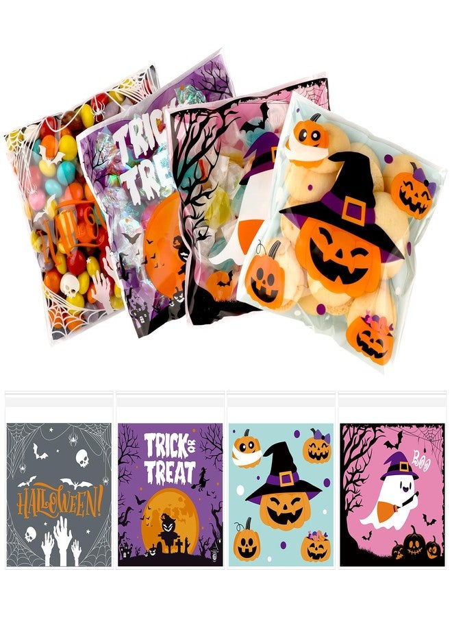 Konsait 100 PCS Small Halloween Treat Bags, Self Adhesive Clear Cookie Bags Halloween Cellophane Baggies for Candy Trick or Treat Party Favor Supplies - Image 1